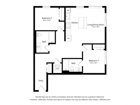 The Line 2D Floor Plan - 2x2 J